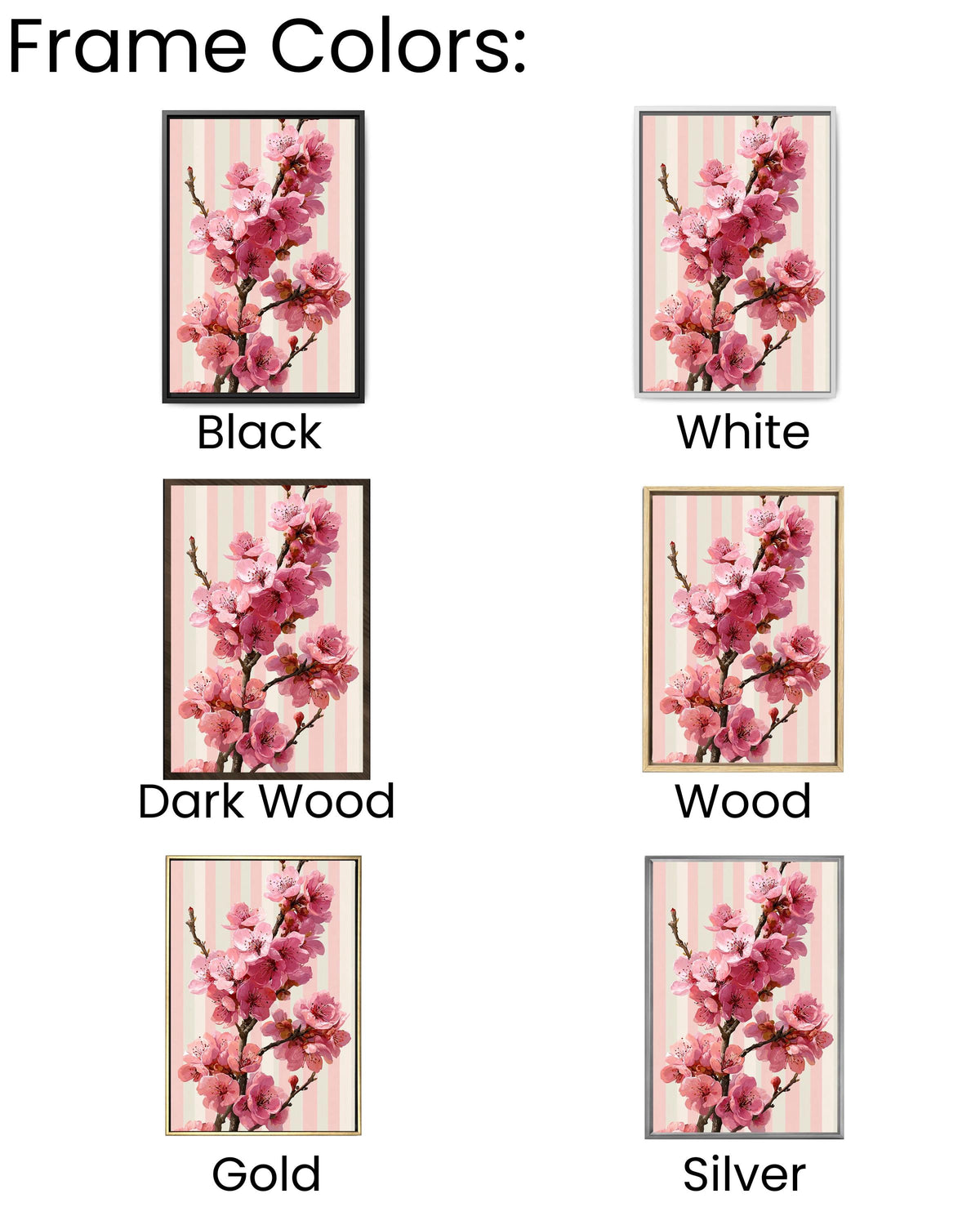 Cherry Blossom Canvas Art: Pink Sakura Floral Print, Framed Wall Decor