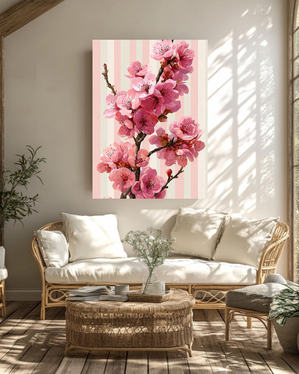Cherry Blossom Canvas Art: Pink Sakura Floral Print, Framed Wall Decor