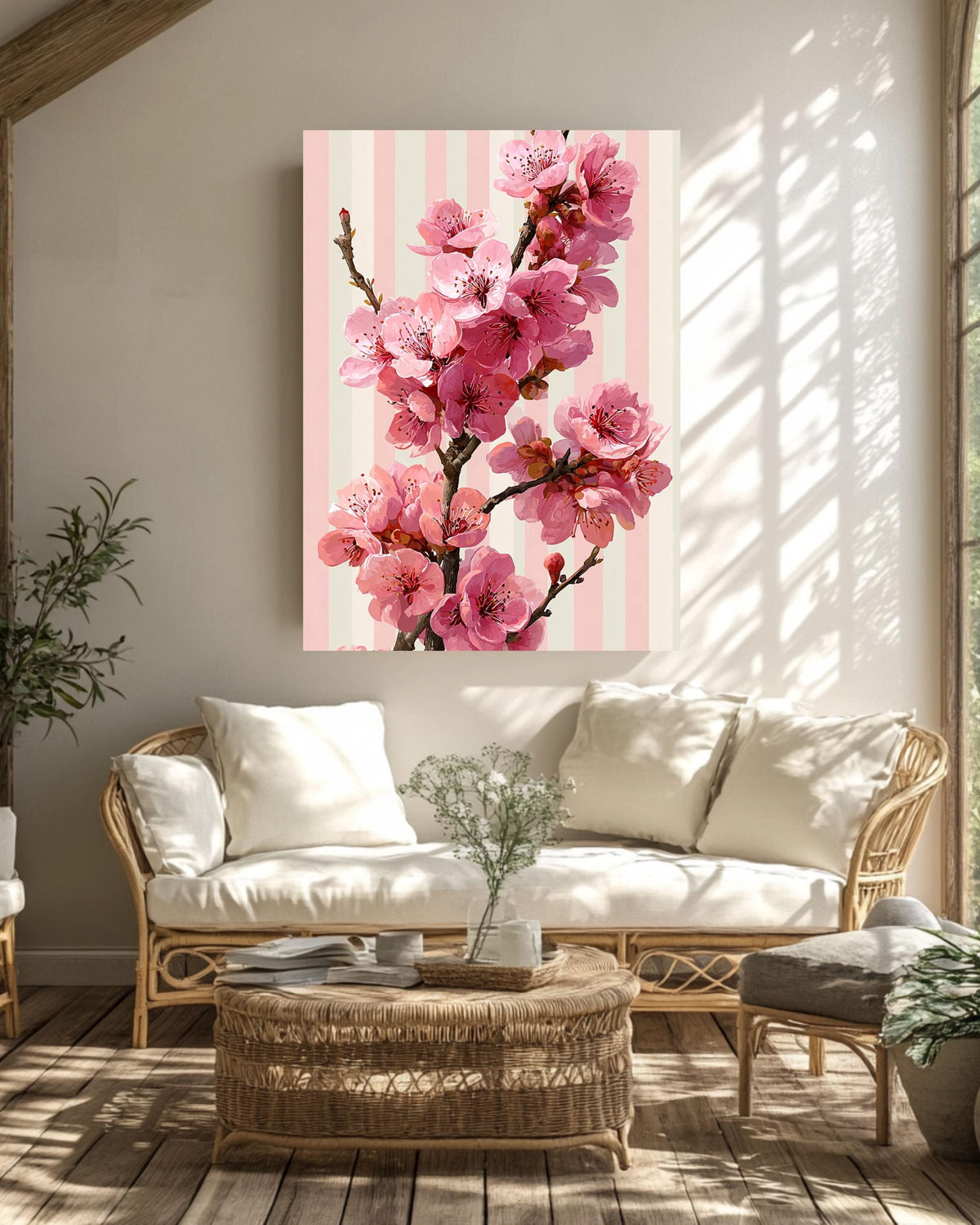 Cherry Blossom Canvas Art: Pink Sakura Floral Print, Framed Wall Decor
