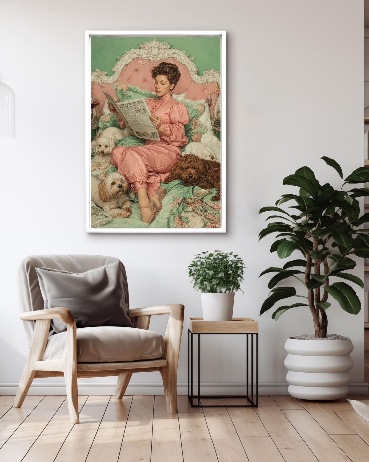 Vintage Lady with Dogs Canvas Print, Victorian Inspired Wall Art