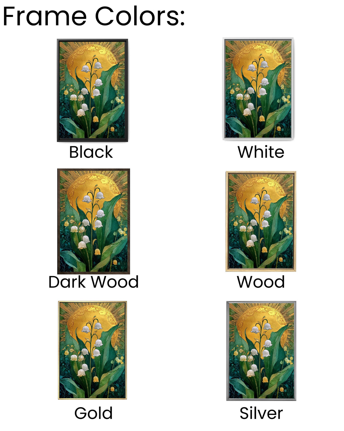 Lily of the Valley Canvas Print: Emerald Green Sun, Boho Floral Art