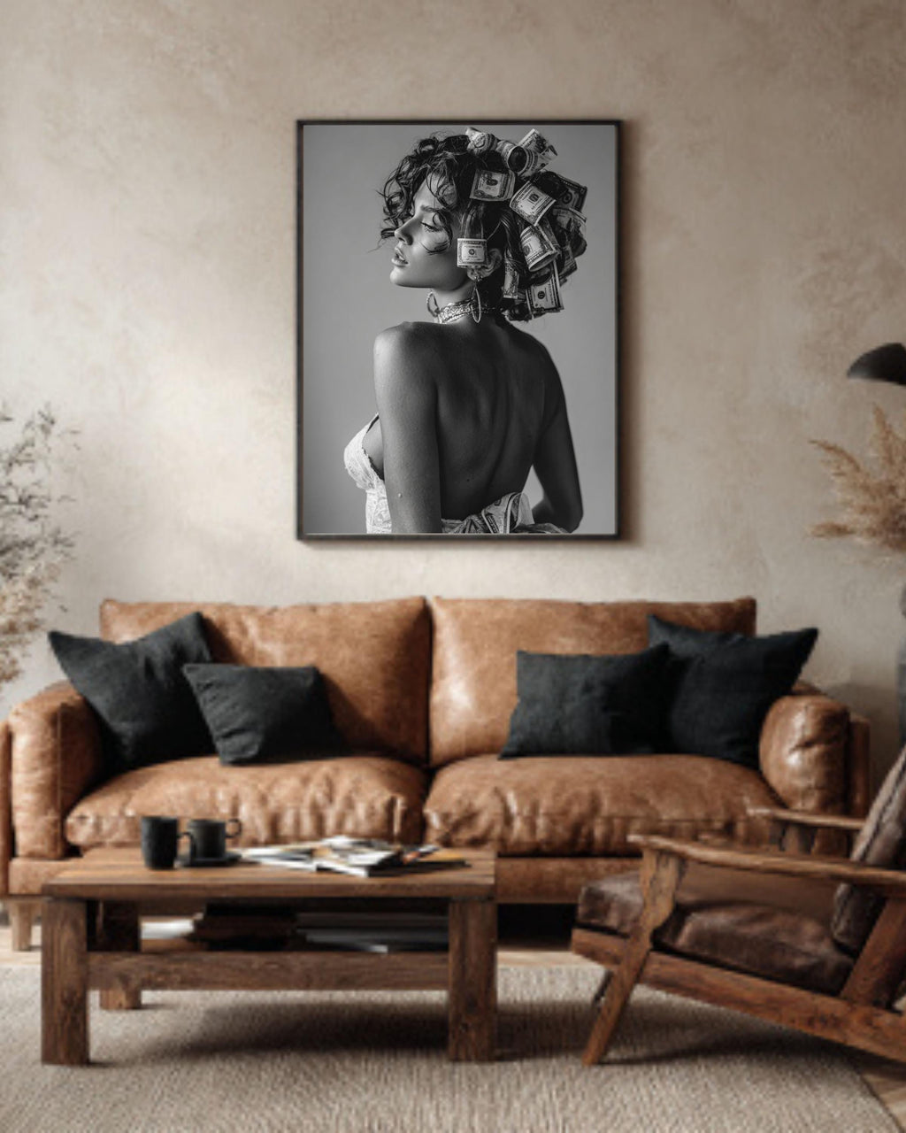 Woman with Money Canvas | Luxury Fashion Black and White Art | Vintage Museum Quality Photography