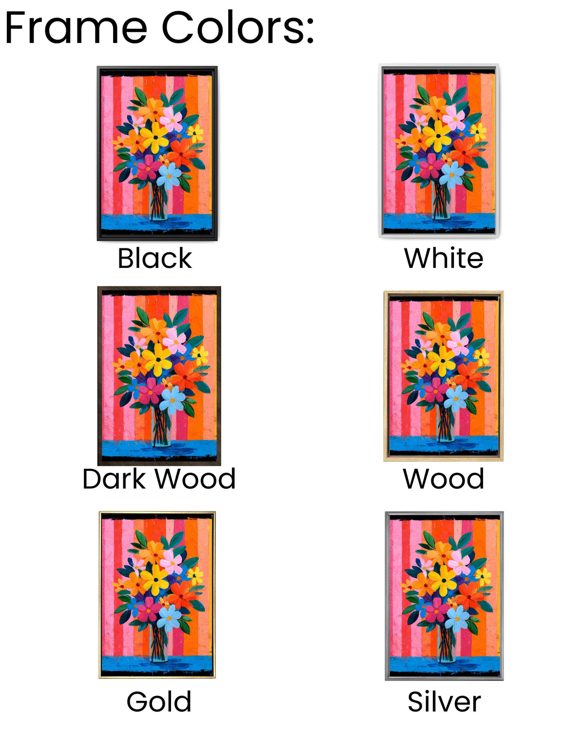 Cheerful Pink Floral Canvas | Bright Bold Bouquet with Stripes | Colorful Retro Maximalist Art