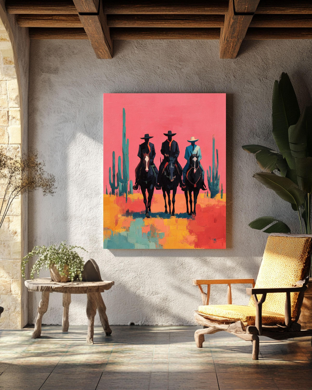 Southwestern Cowboys Canvas | Abstract Western Horse Painting | Modern Country Cowboy Artwork