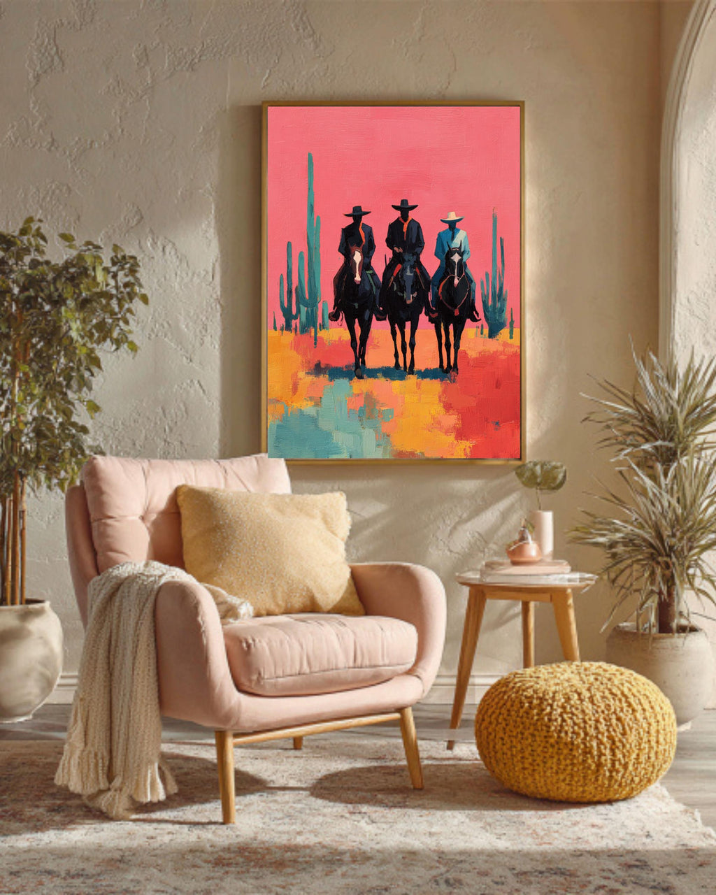 Southwestern Cowboys Canvas | Abstract Western Horse Painting | Modern Country Cowboy Artwork
