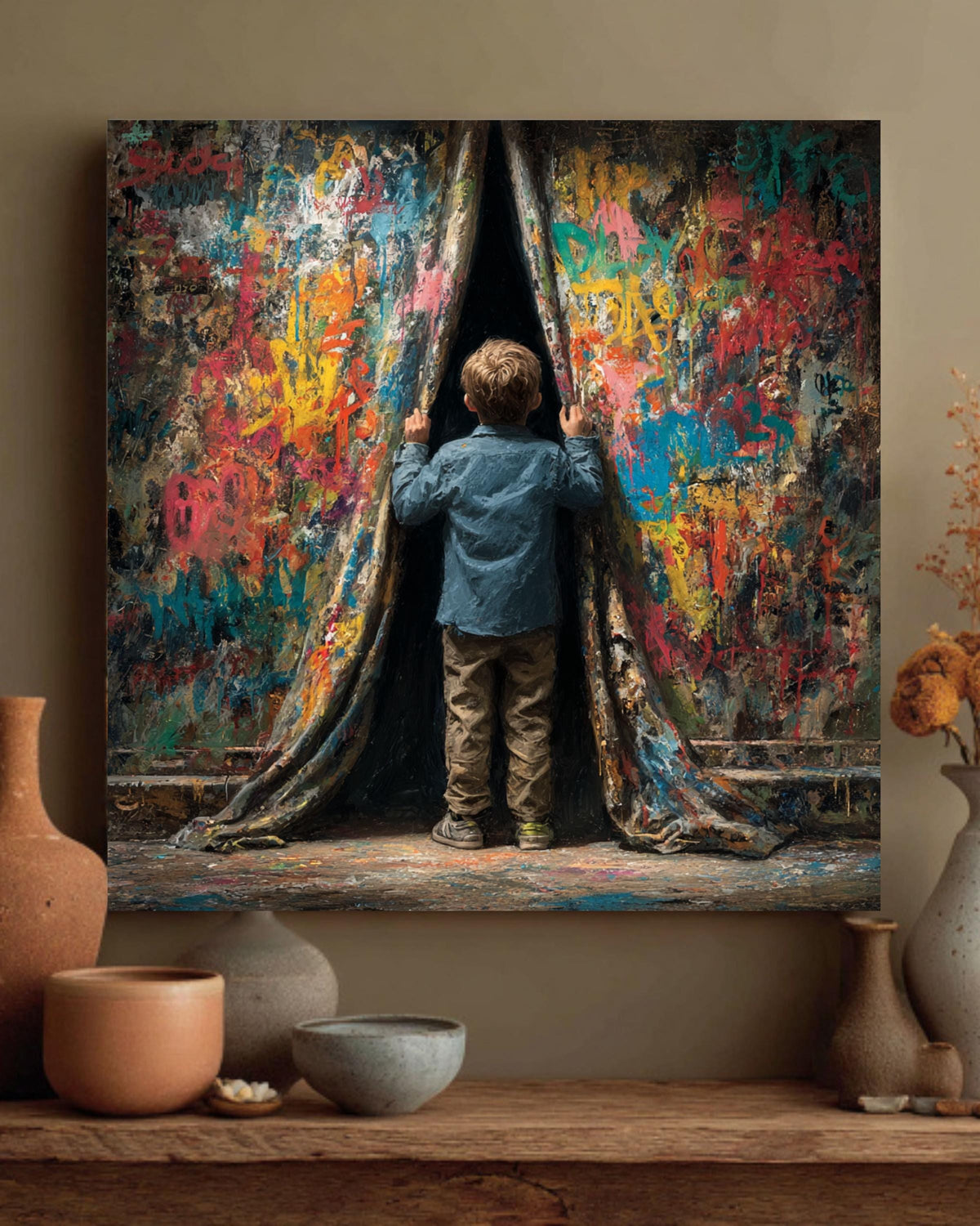 Banksy Boy Graffiti Canvas | Street Art Inspired Print | Modern Urban Contemporary Artwork