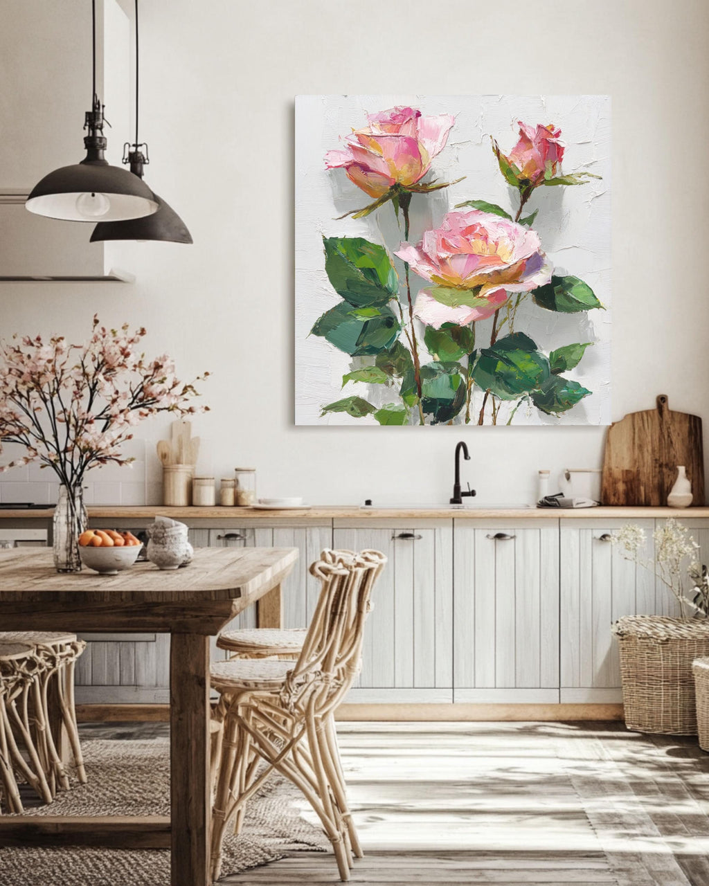 Textured Pink Rose Impasto Oil Painting