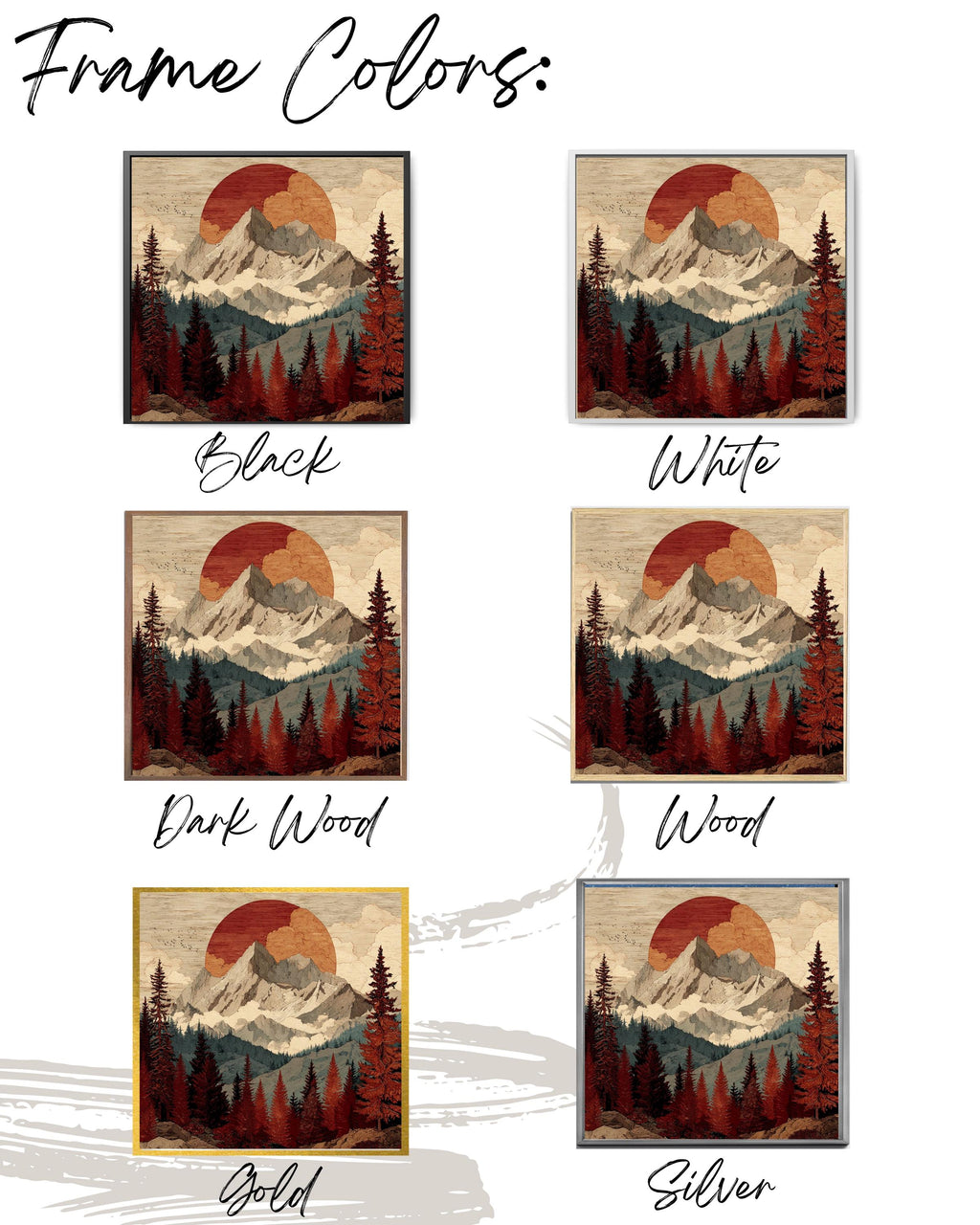 Woodcut Mountain Sunset Print, Rustic Mid-Century Modern Wall Art