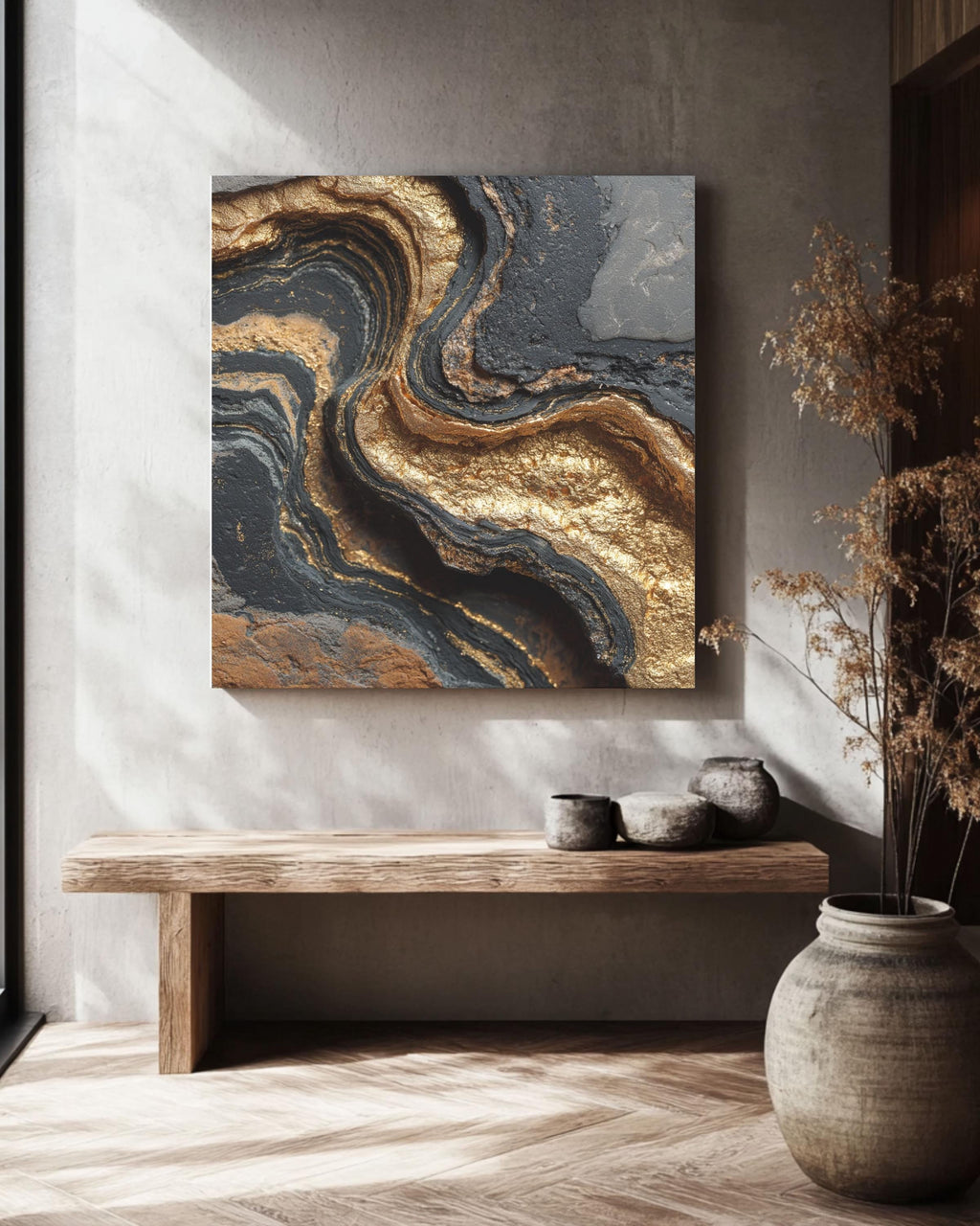 Black Gold Marble Texture Canvas Print, Luxury Geode Wall Art