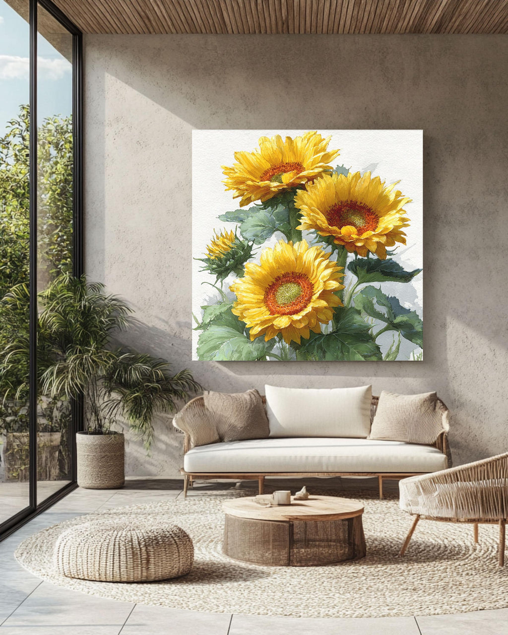 Watercolor Sunflower Canvas Print, Botanical Farmhouse Wall Art