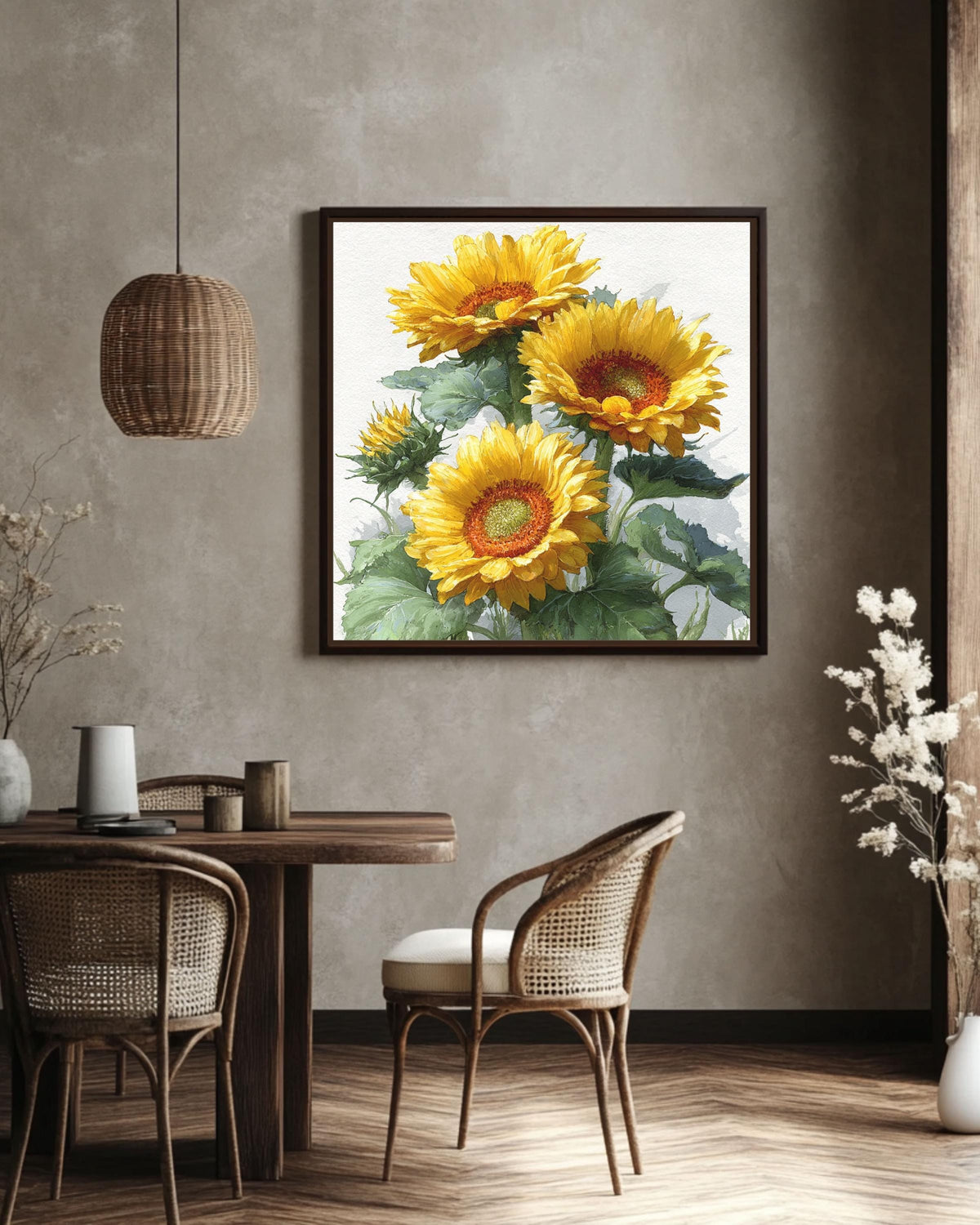 Watercolor Sunflower Canvas Print, Botanical Farmhouse Wall Art