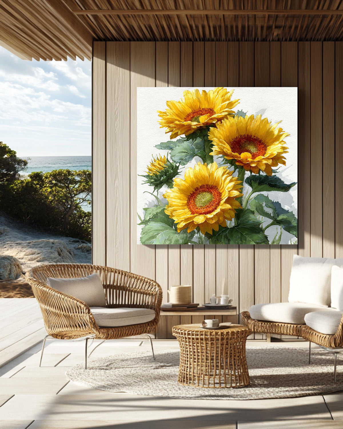 Watercolor Sunflower Canvas Print, Botanical Farmhouse Wall Art