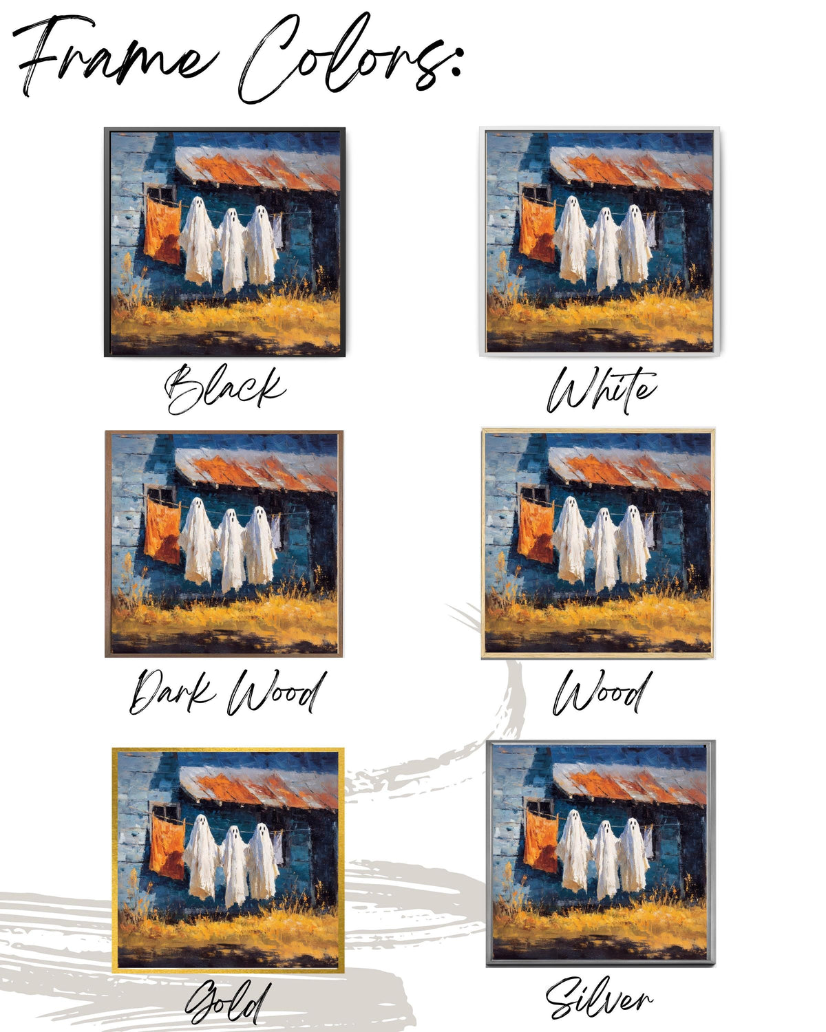 Spooky Ghost Clothesline Oil Painting Canvas, Halloween Wall Art