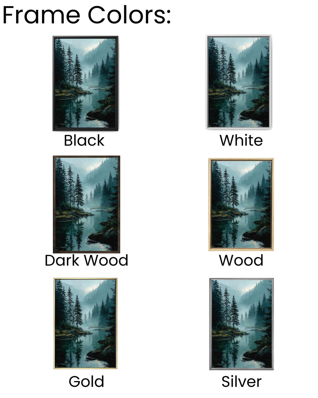 Misty Pine Forest Lake Canvas Print, Rustic Cabin Wall Art