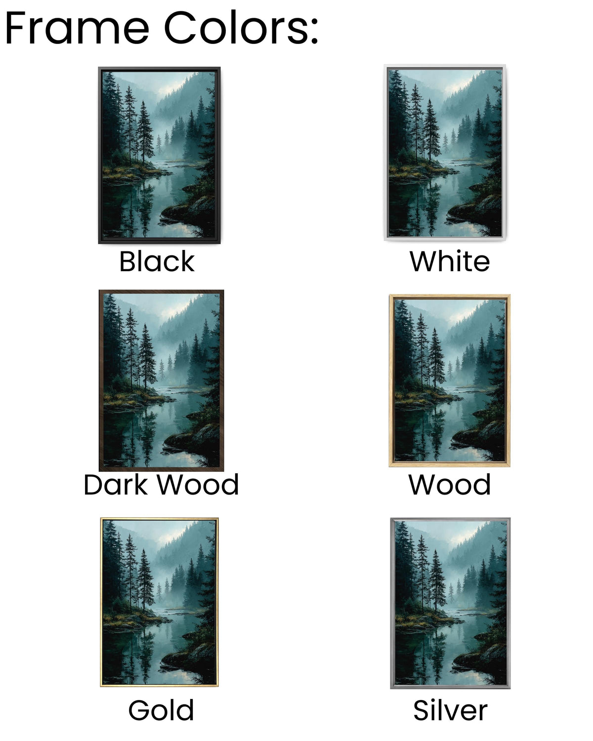 Misty Pine Forest Lake Canvas Print, Rustic Cabin Wall Art