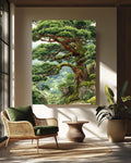 Ancient Tree Watercolor Print, Mossy Japanese Bonsai Canvas Art