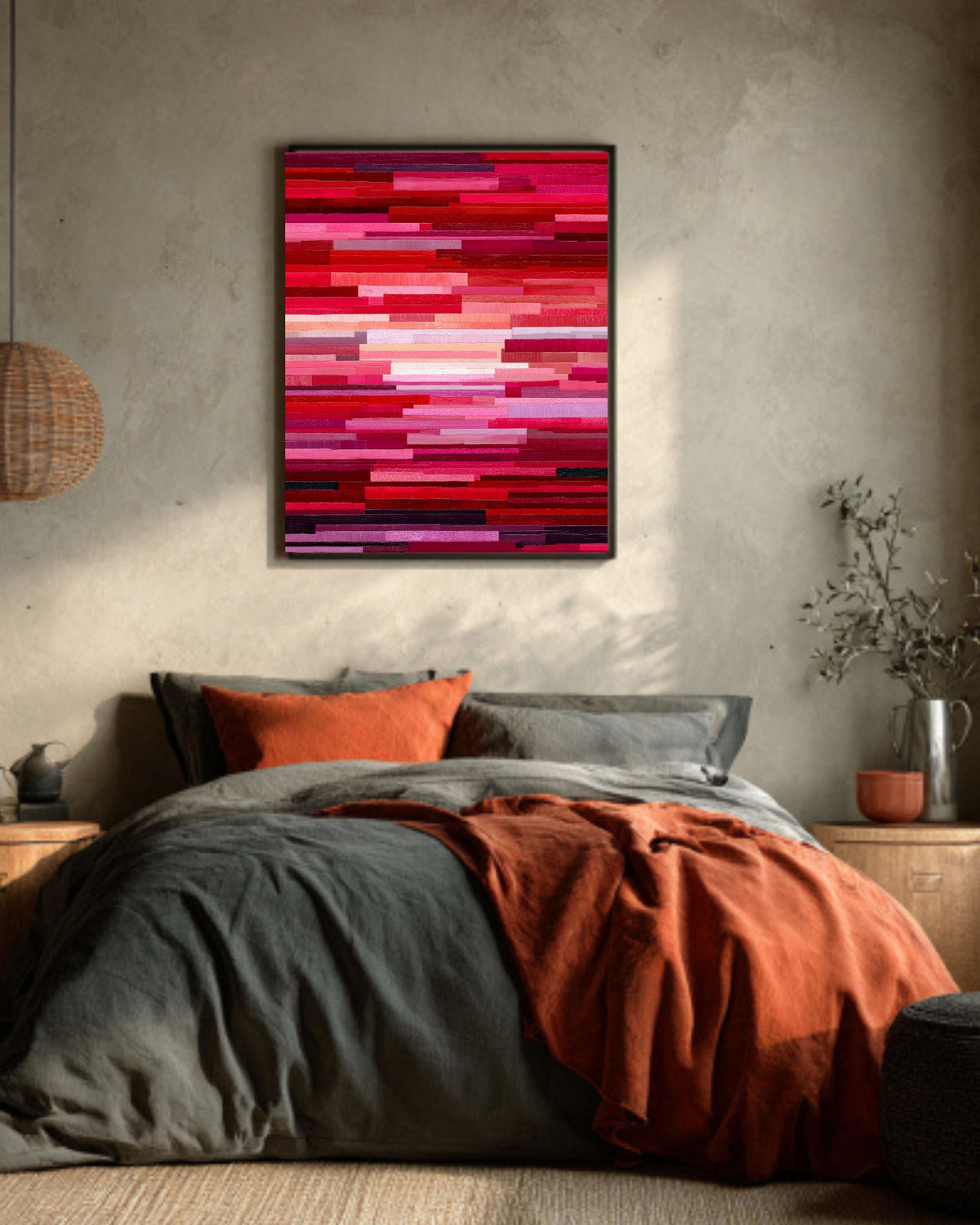 Abstract Red Pink Stripe Canvas Print: Modern Color Field Wall Art