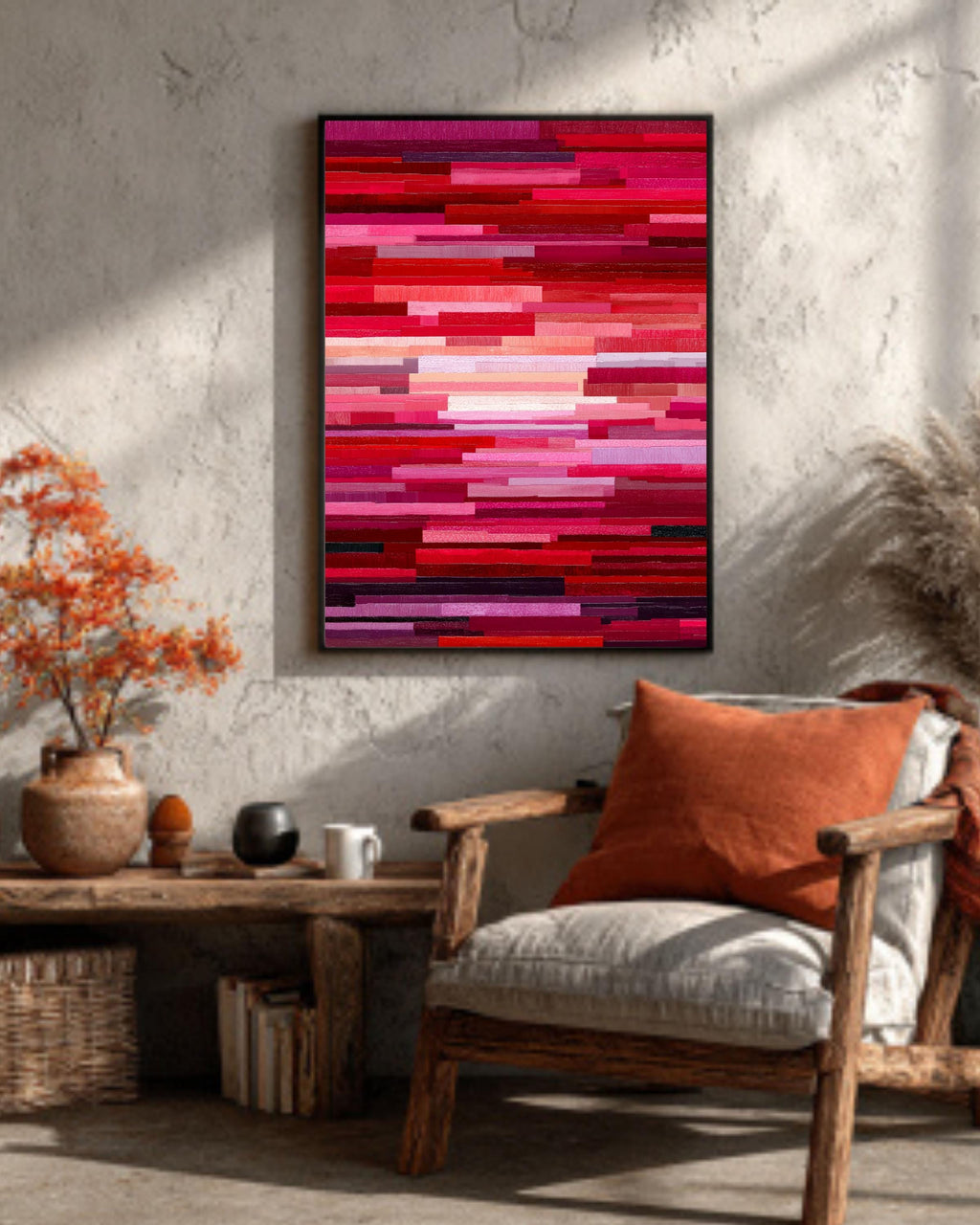 Abstract Red Pink Stripe Canvas Print: Modern Color Field Wall Art