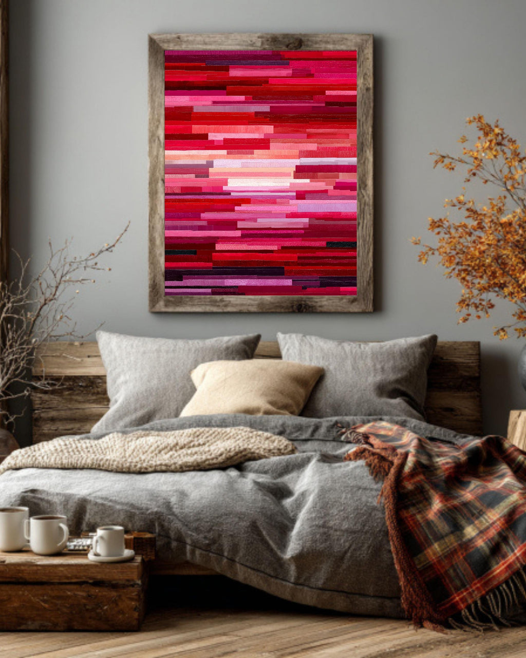 Abstract Red Pink Stripe Canvas Print: Modern Color Field Wall Art