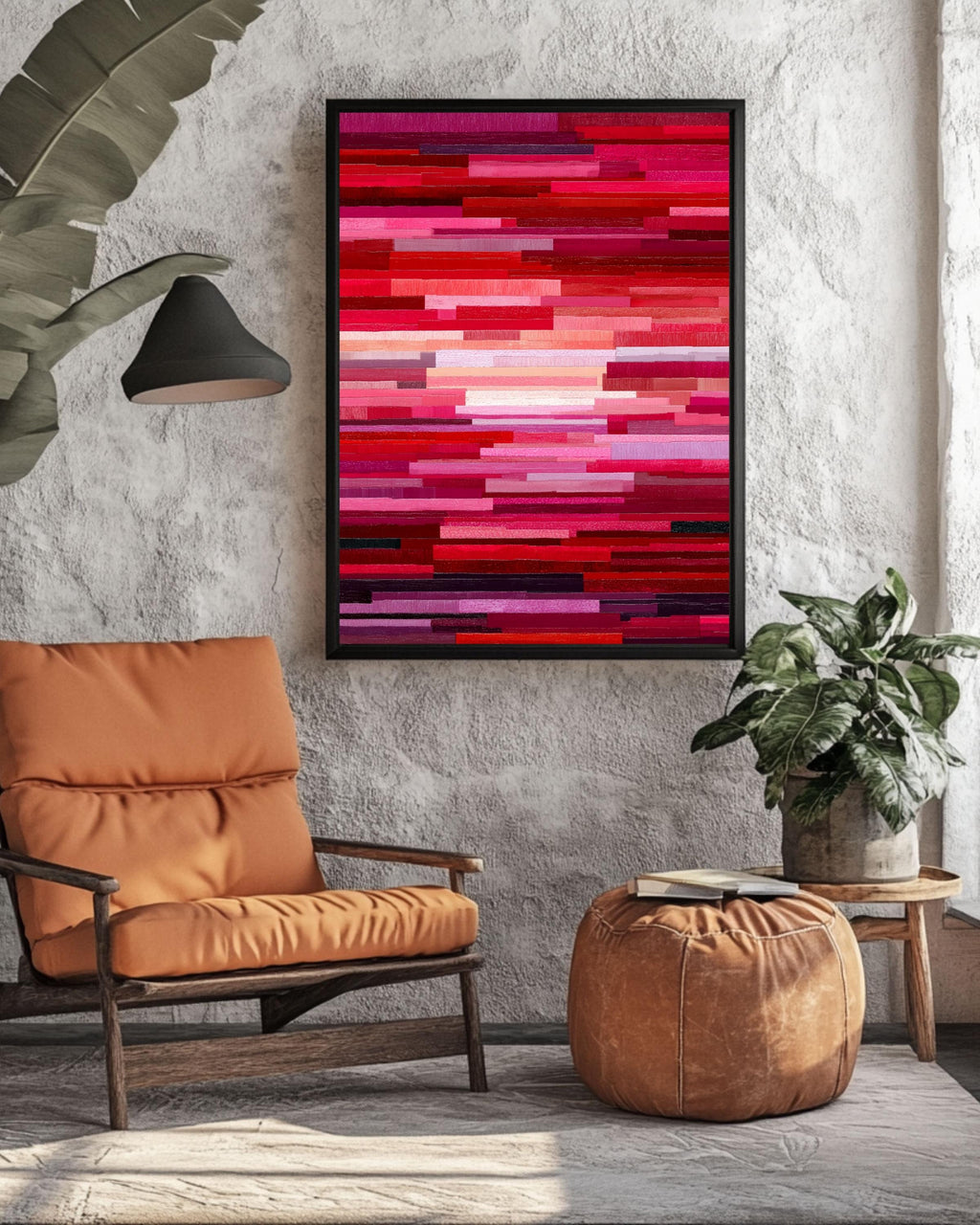 Abstract Red Pink Stripe Canvas Print: Modern Color Field Wall Art