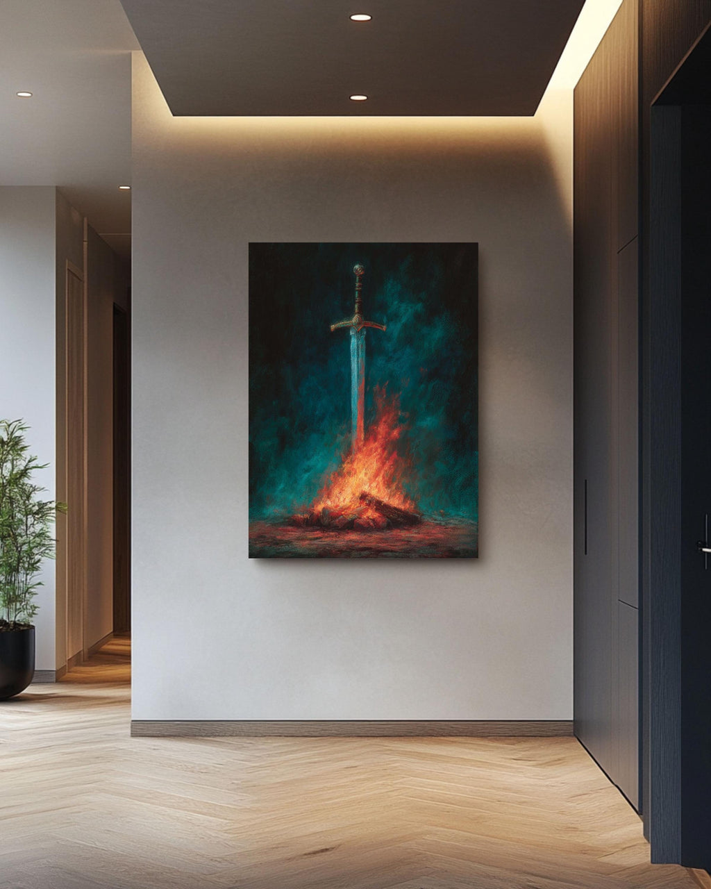 Glowing Sword Canvas Print, Dark Fantasy Art, Gothic Decor