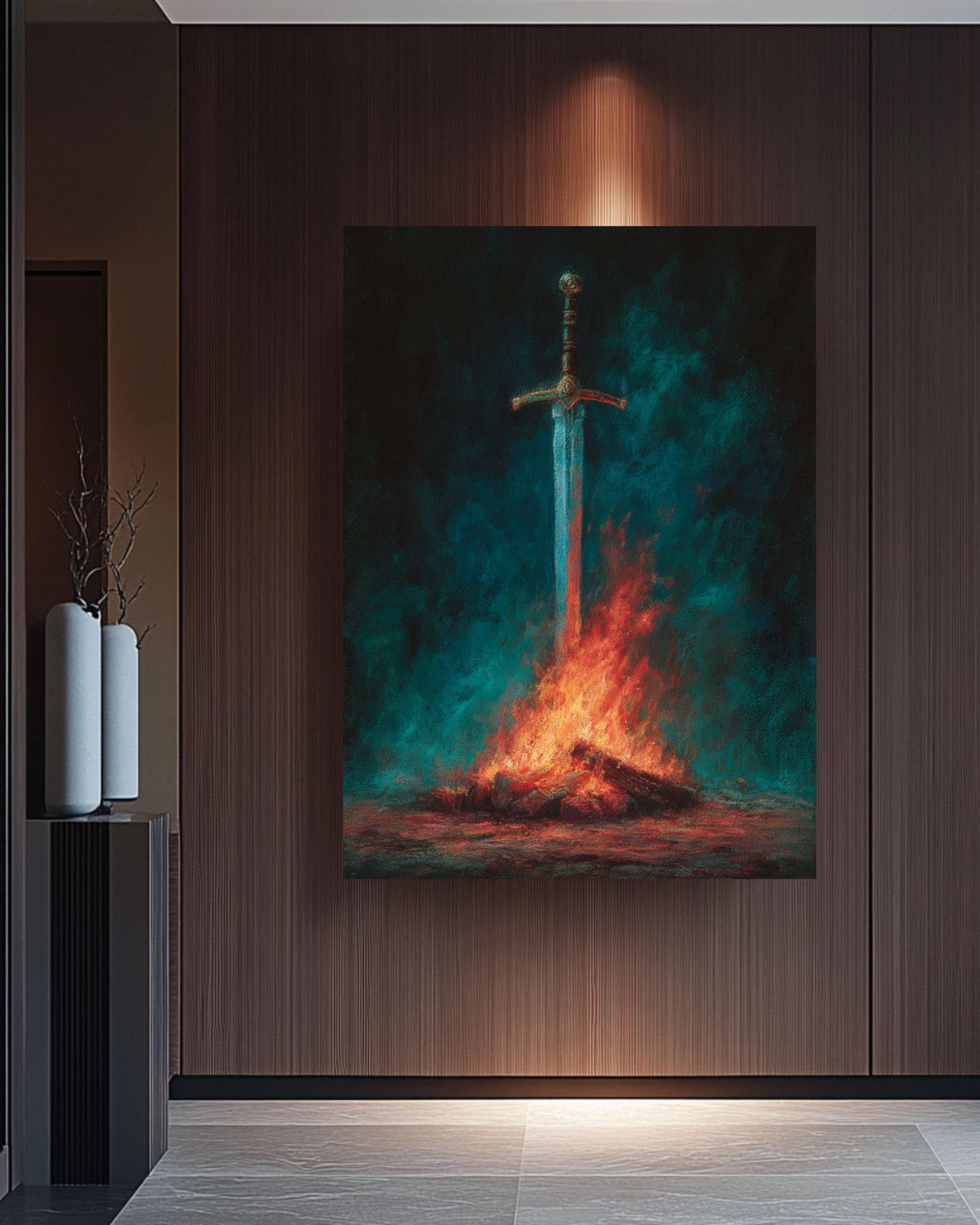 Glowing Sword Canvas Print, Dark Fantasy Art, Gothic Decor