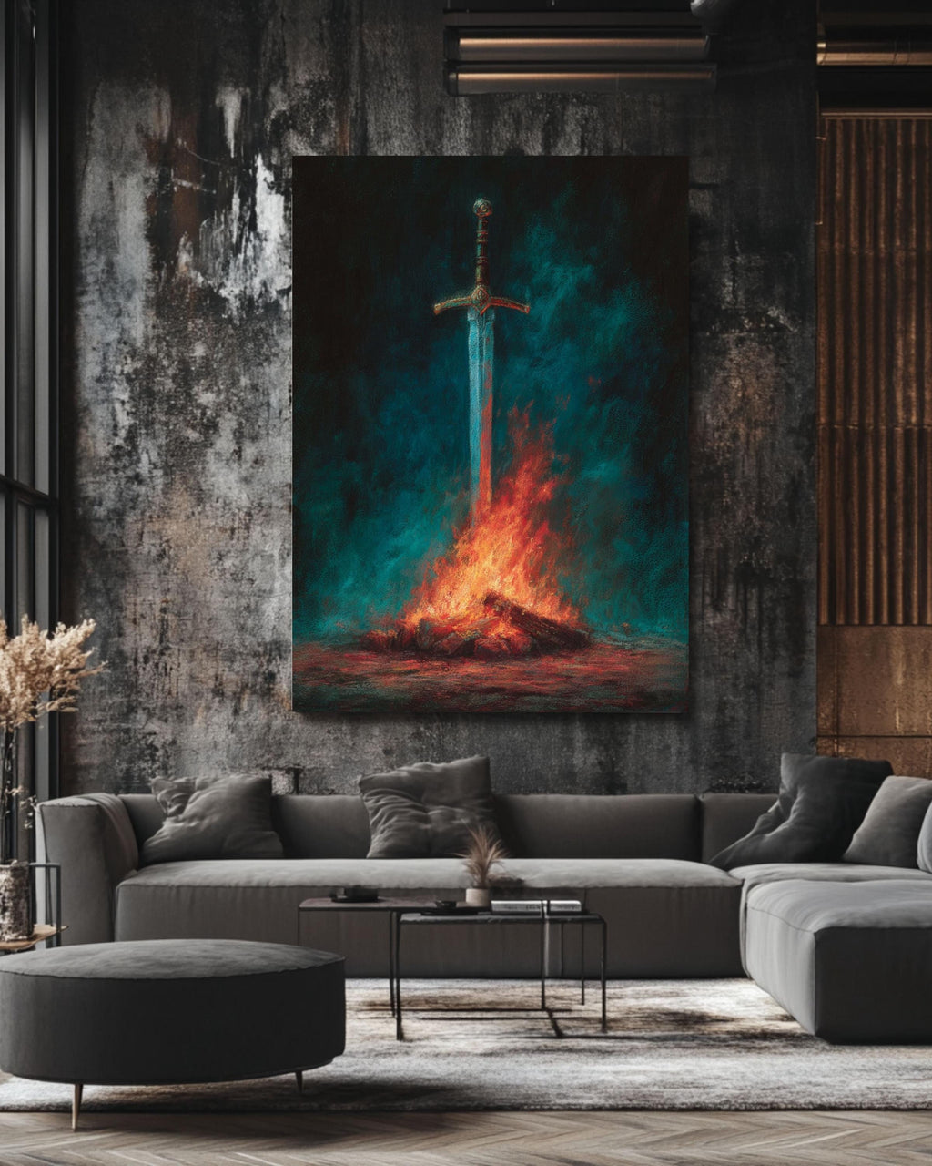 Glowing Sword Canvas Print, Dark Fantasy Art, Gothic Decor