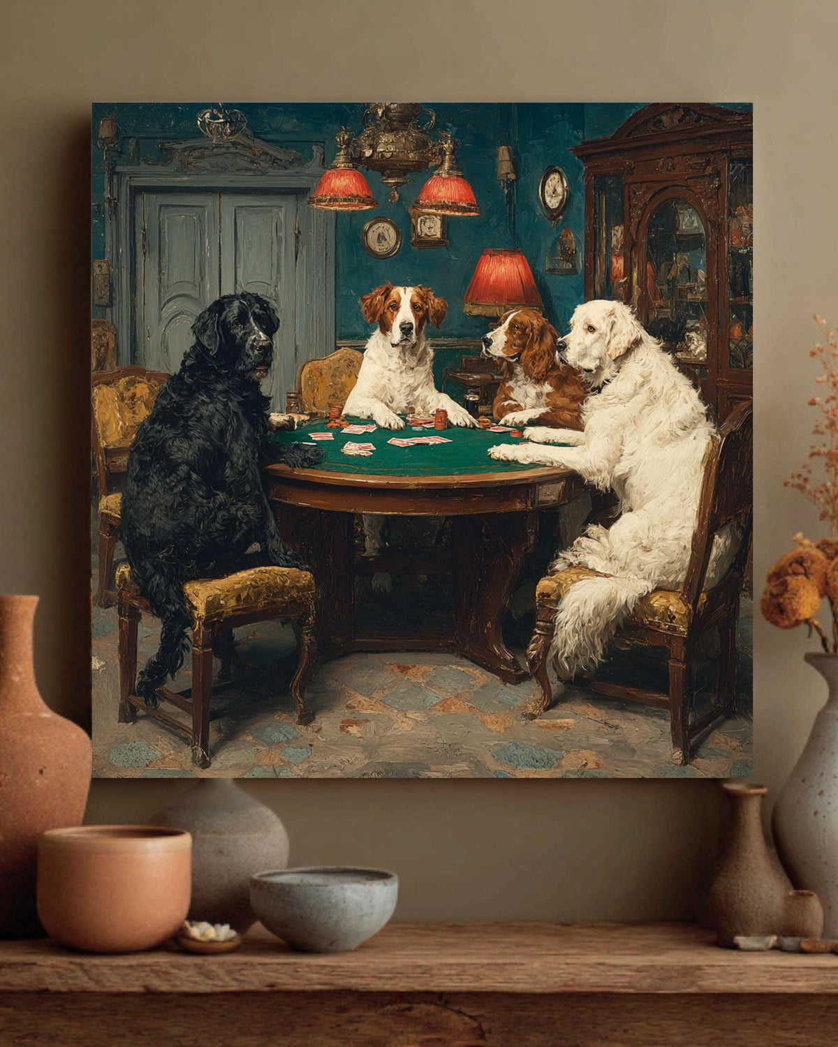 Dogs Playing Poker, Bold Bluff Print, Gaming Room Wall Art