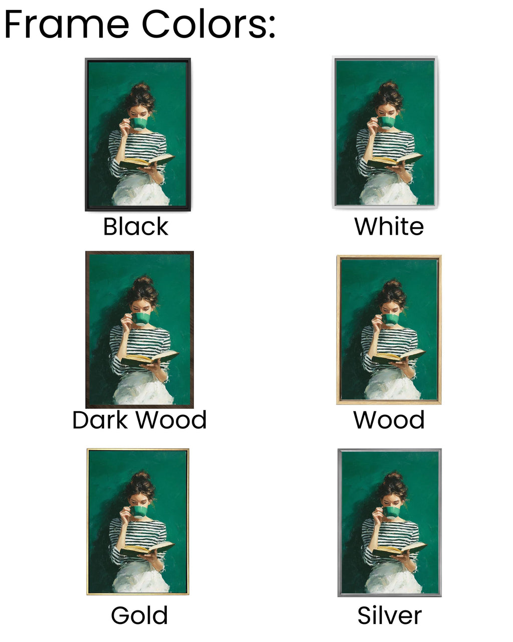 Emerald Green Art, Modern Reading Woman, Minimalist Boho Canvas