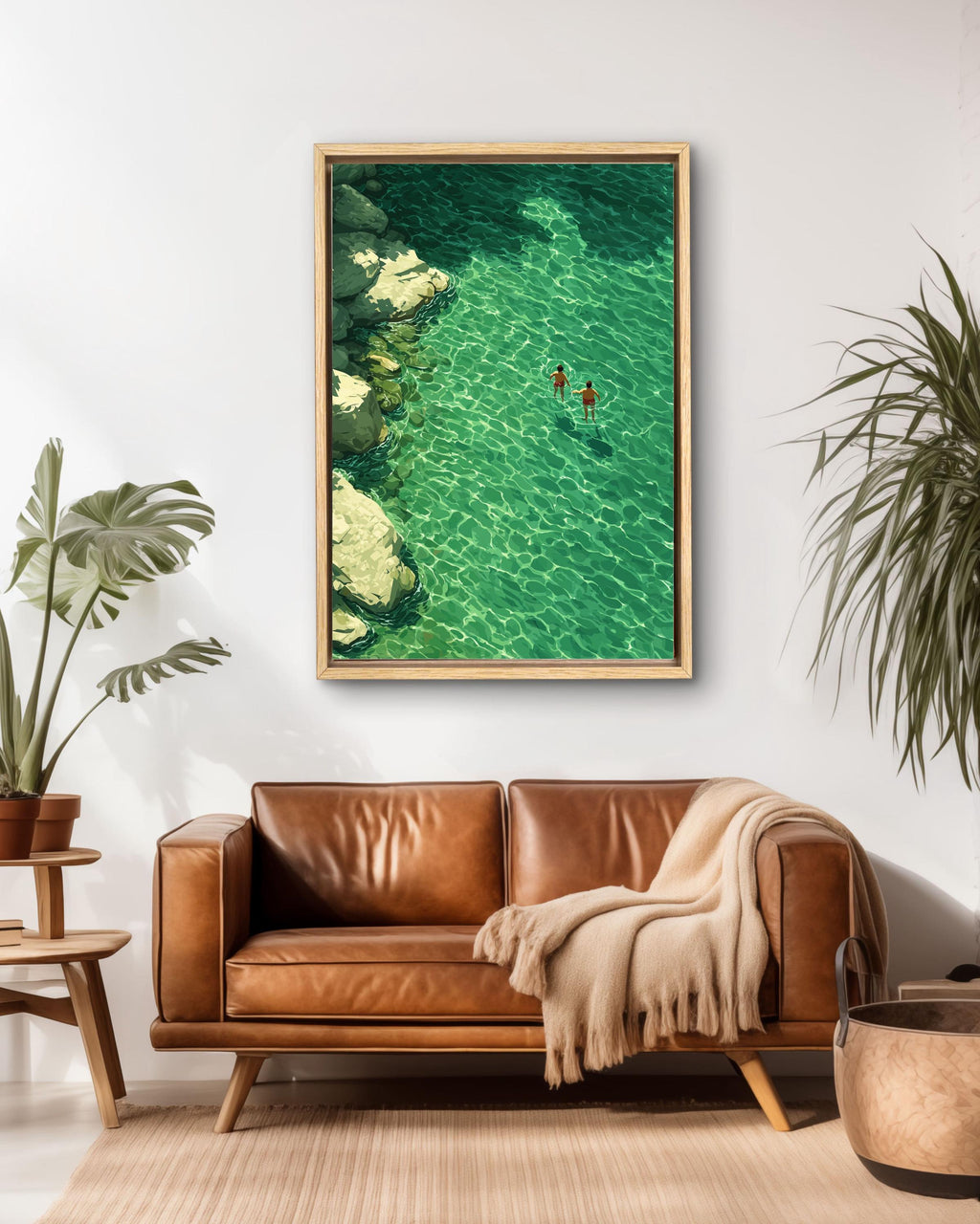 Swimming Abstract, Green Water Painting, Minimalist Retro Art