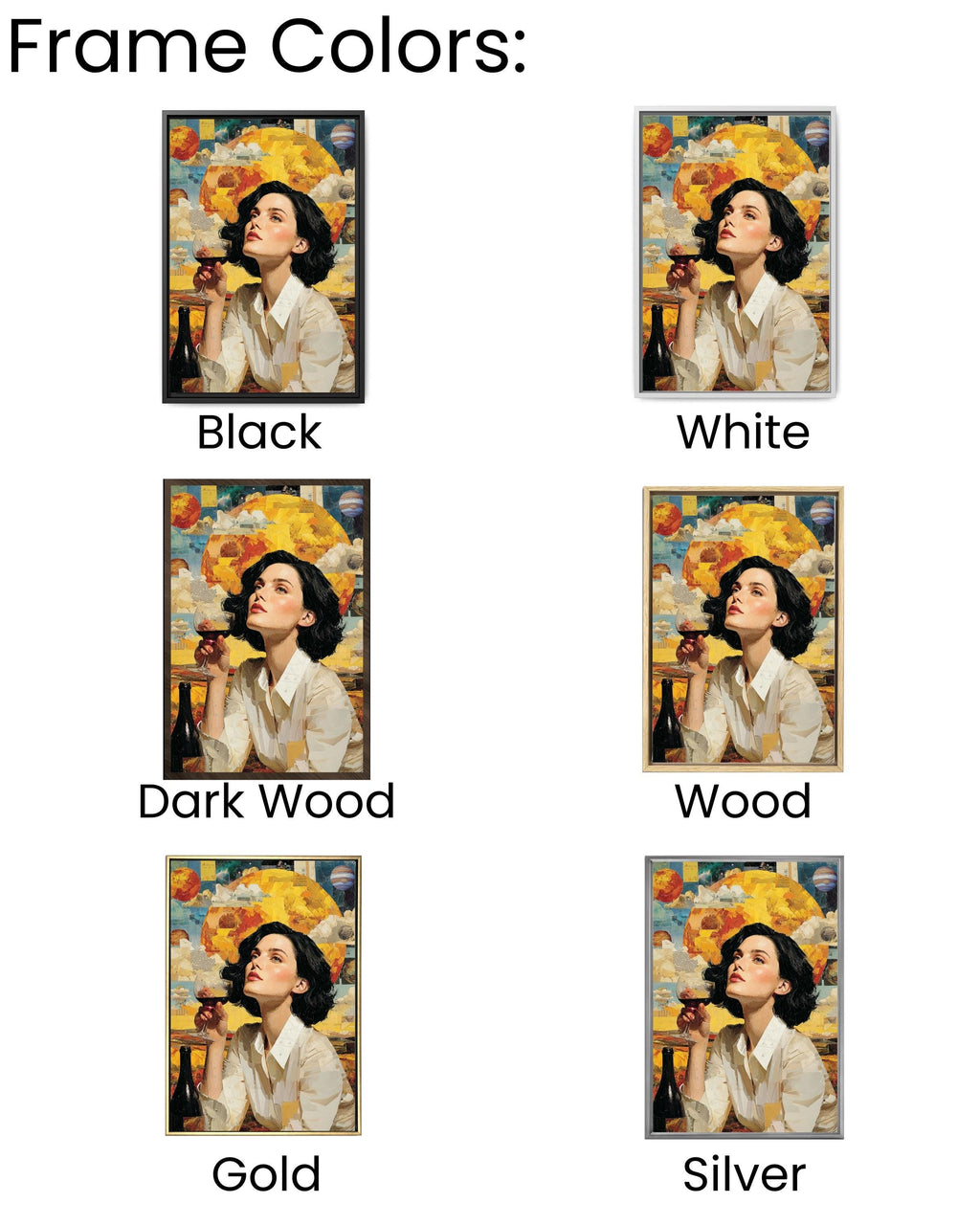Surreal Woman Drinking Wine Canvas, Cosmic Planets Art, Modern Wall Decor