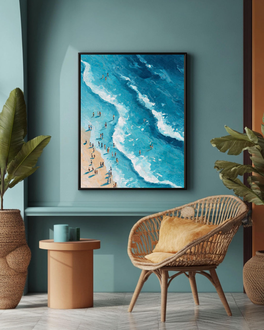 Aerial Beach Waves Canvas Print, Coastal Modern Wall Art