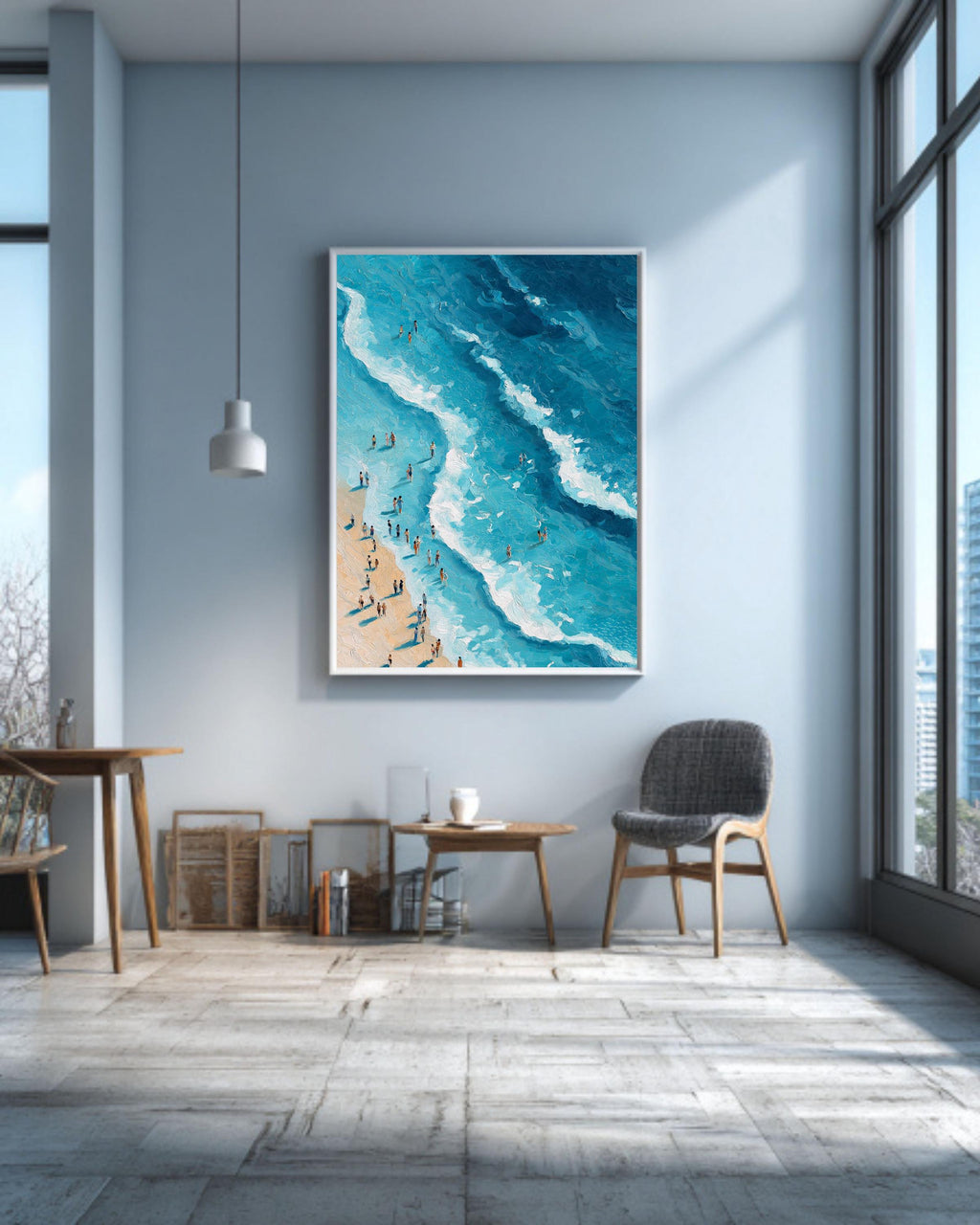 Aerial Beach Waves Canvas Print, Coastal Modern Wall Art