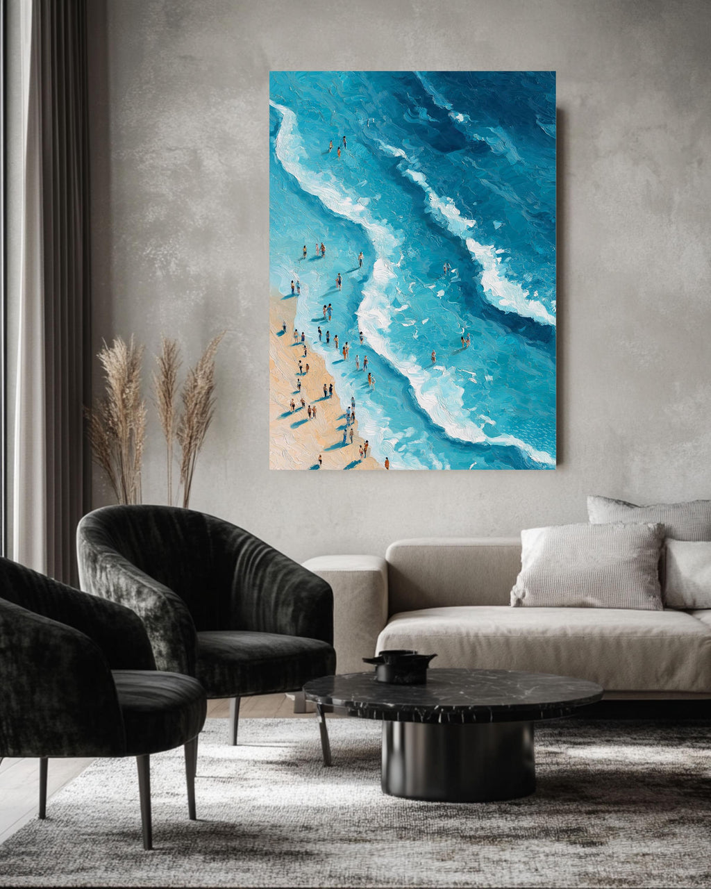 Aerial Beach Waves Canvas Print, Coastal Modern Wall Art