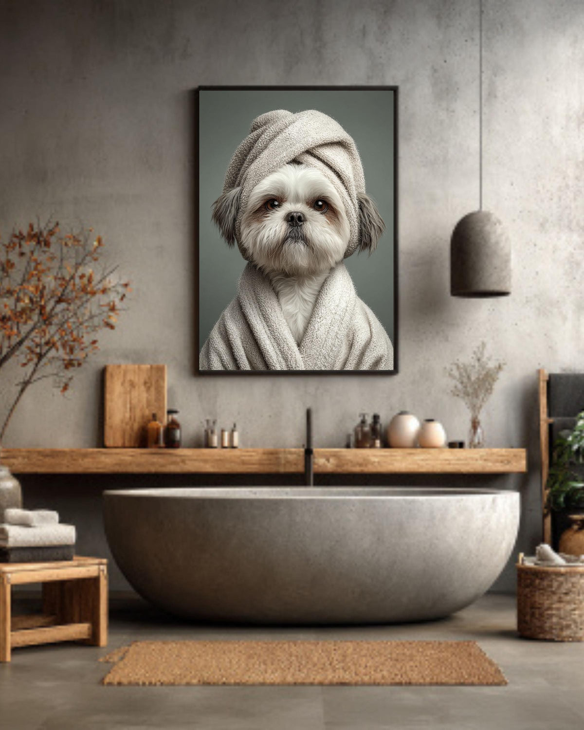 Shih Tzu Dog Canvas Print, Funny Spa Robe Pet Portrait