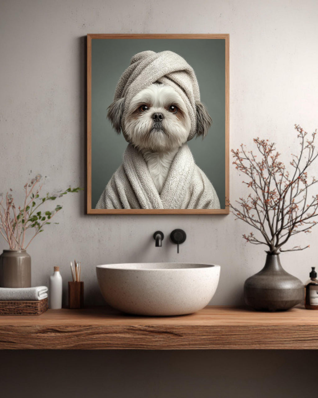 Shih Tzu Dog Canvas Print, Funny Spa Robe Pet Portrait