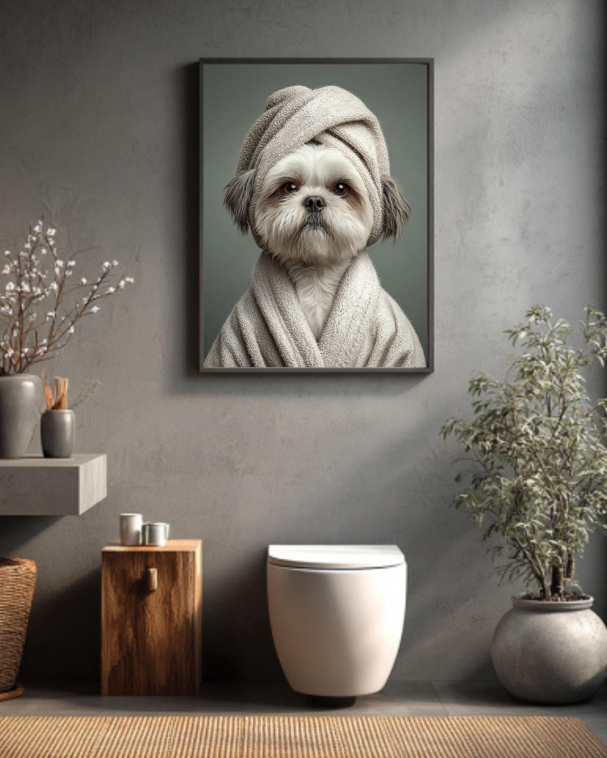 Shih Tzu Dog Canvas Print, Funny Spa Robe Pet Portrait