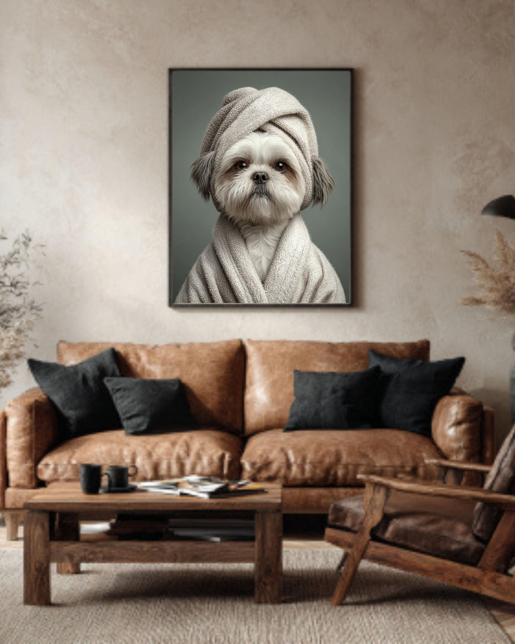 Shih Tzu Dog Canvas Print, Funny Spa Robe Pet Portrait