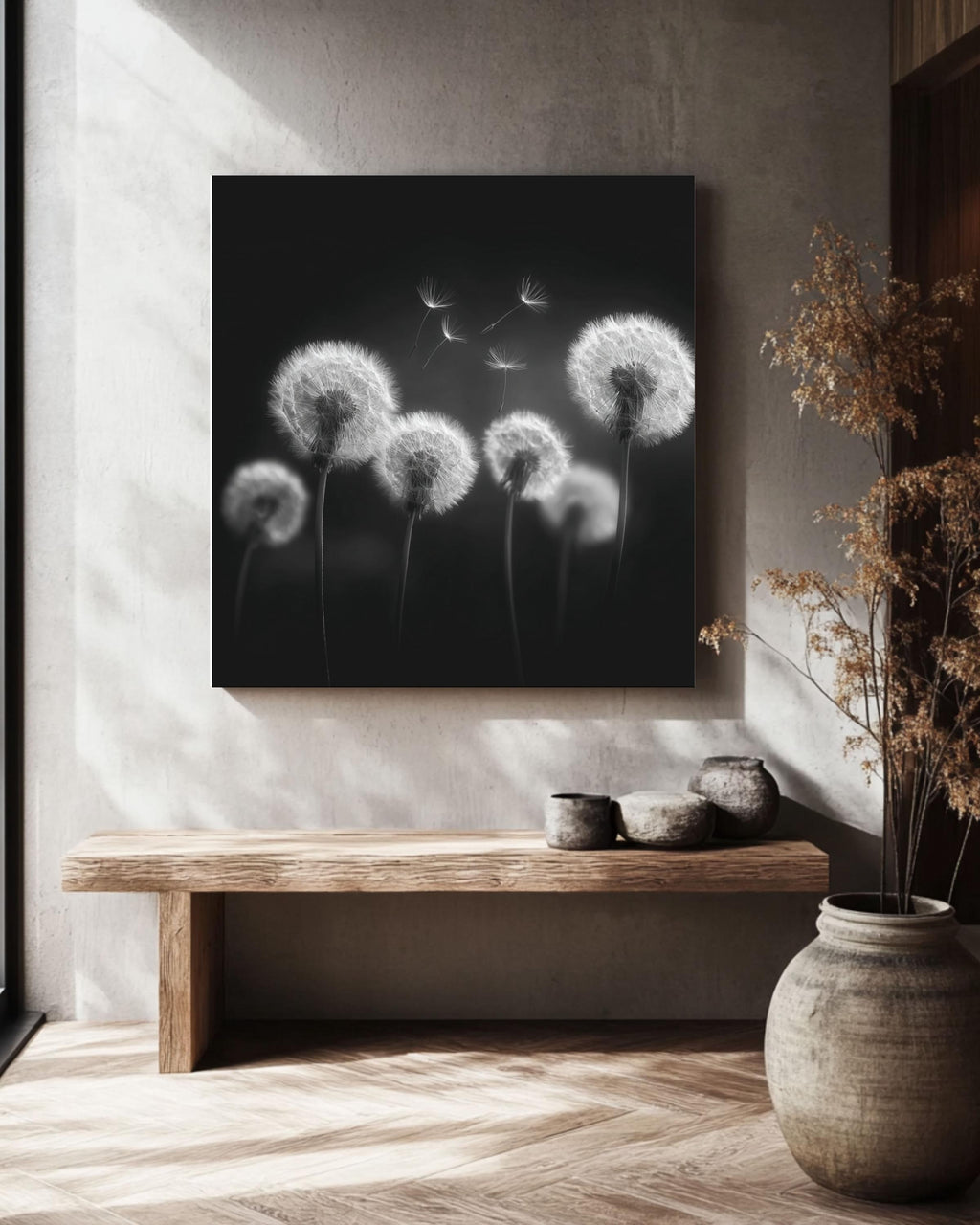 Monochrome Dandelion Seed Canvas Print | Minimalist Wall Art