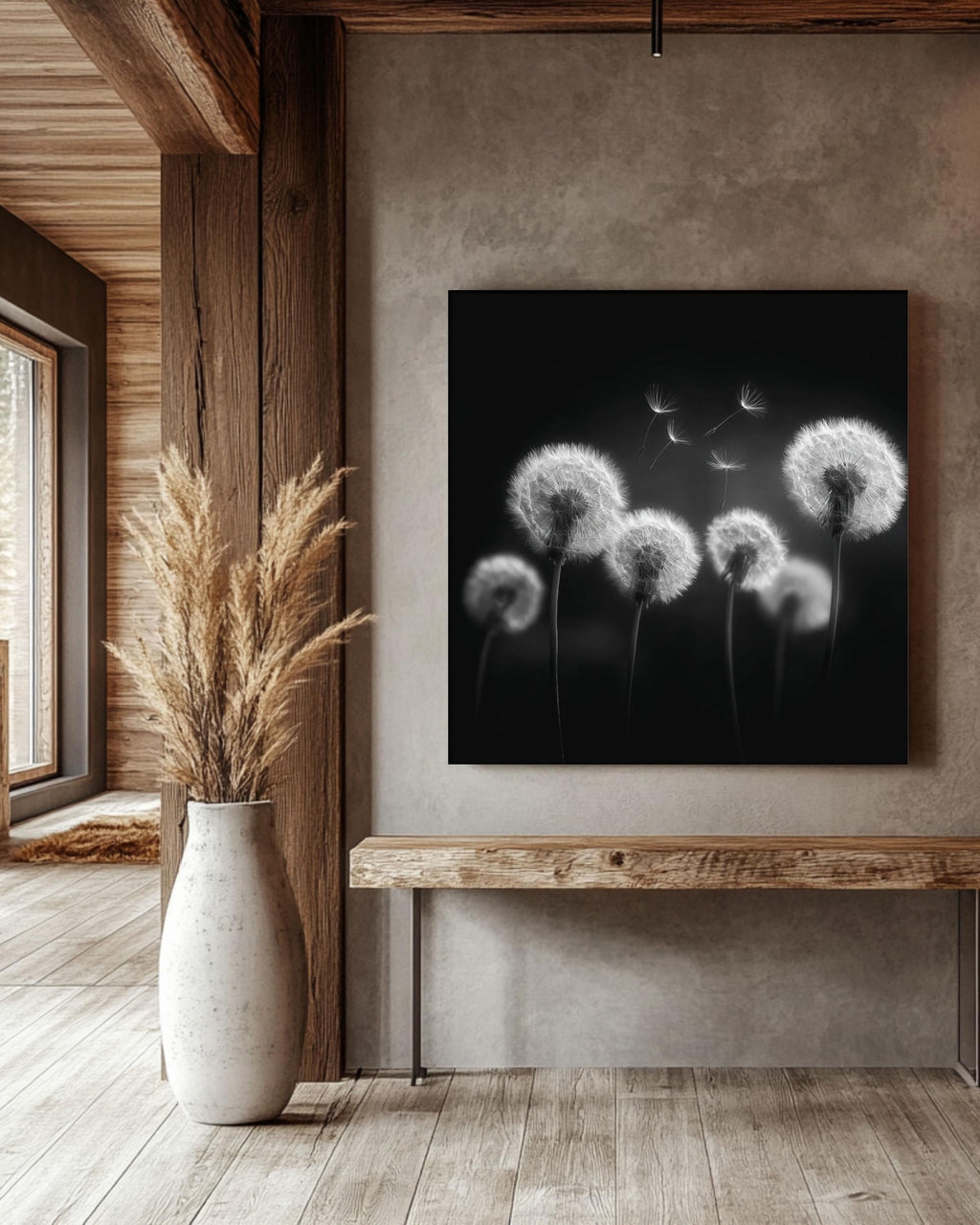 Monochrome Dandelion Seed Canvas Print | Minimalist Wall Art
