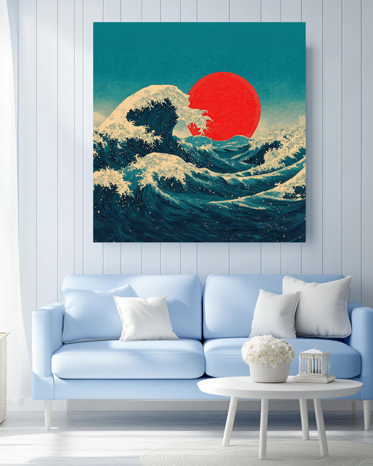 Japanese Wave Canvas Print | Ukiyo-e Red Sun Wall Art
