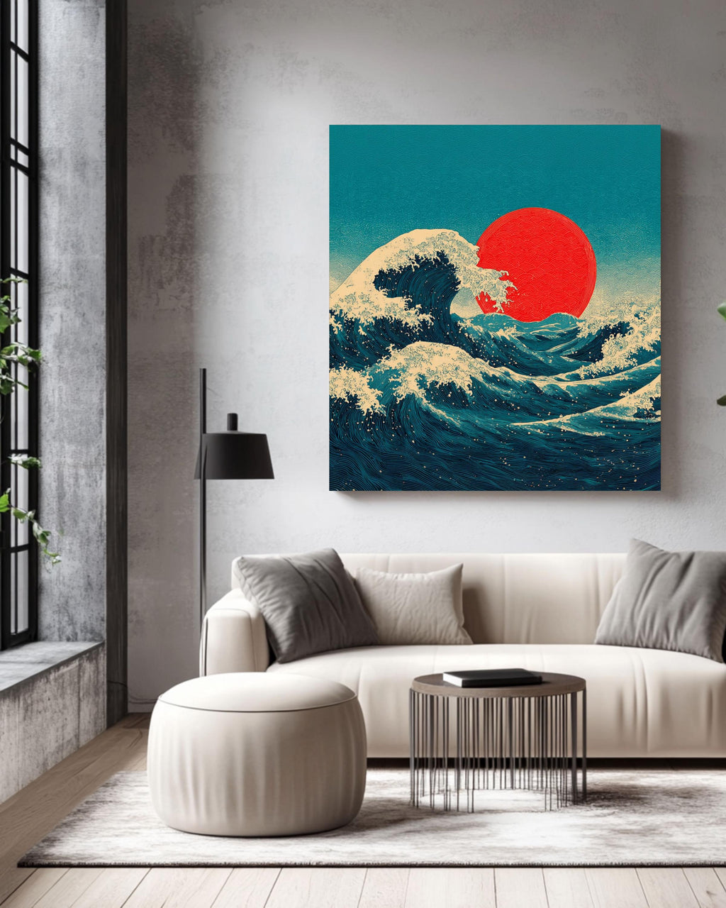 Japanese Wave Canvas Print | Ukiyo-e Red Sun Wall Art