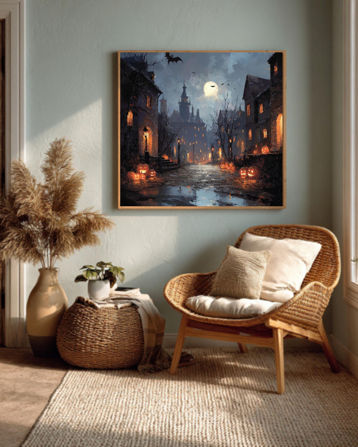 Haunted Halloween Town Canvas Print: Victorian Street Art