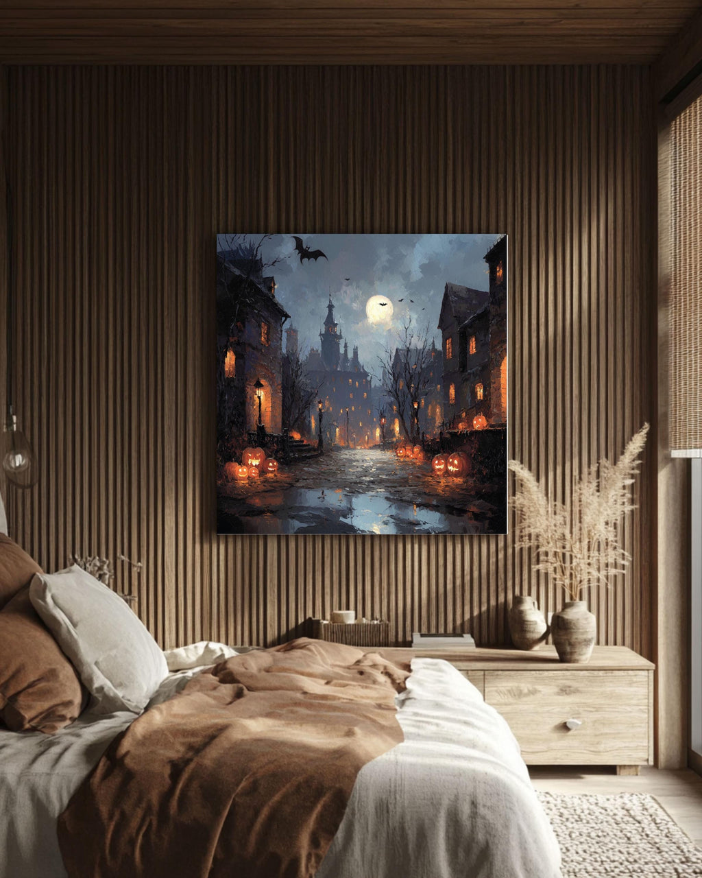 Haunted Halloween Town Canvas Print: Victorian Street Art