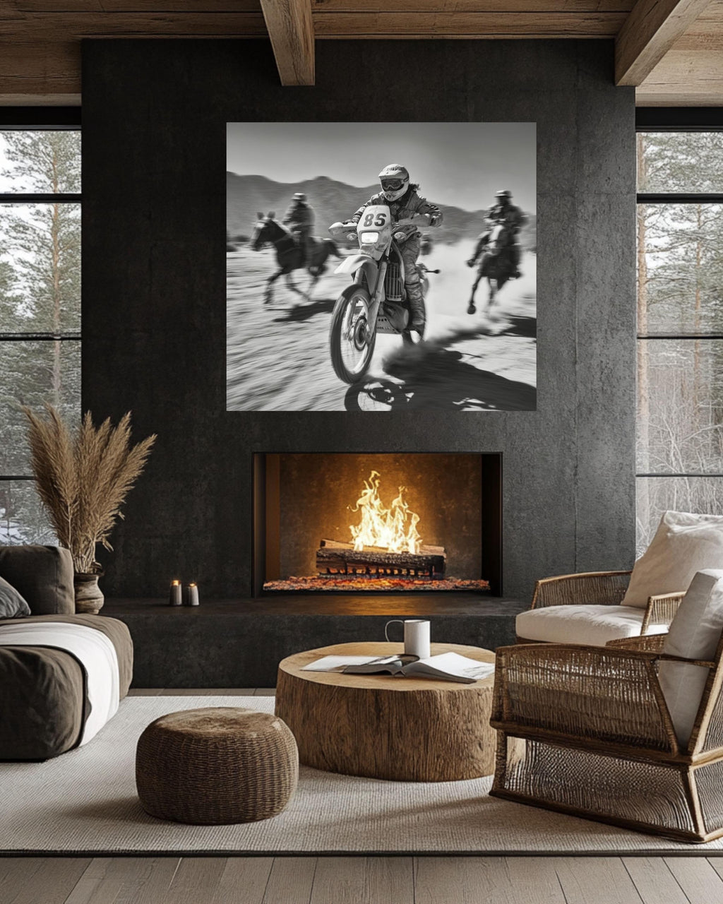 Black and White Motocross Canvas Print | Desert Racing Wall Art