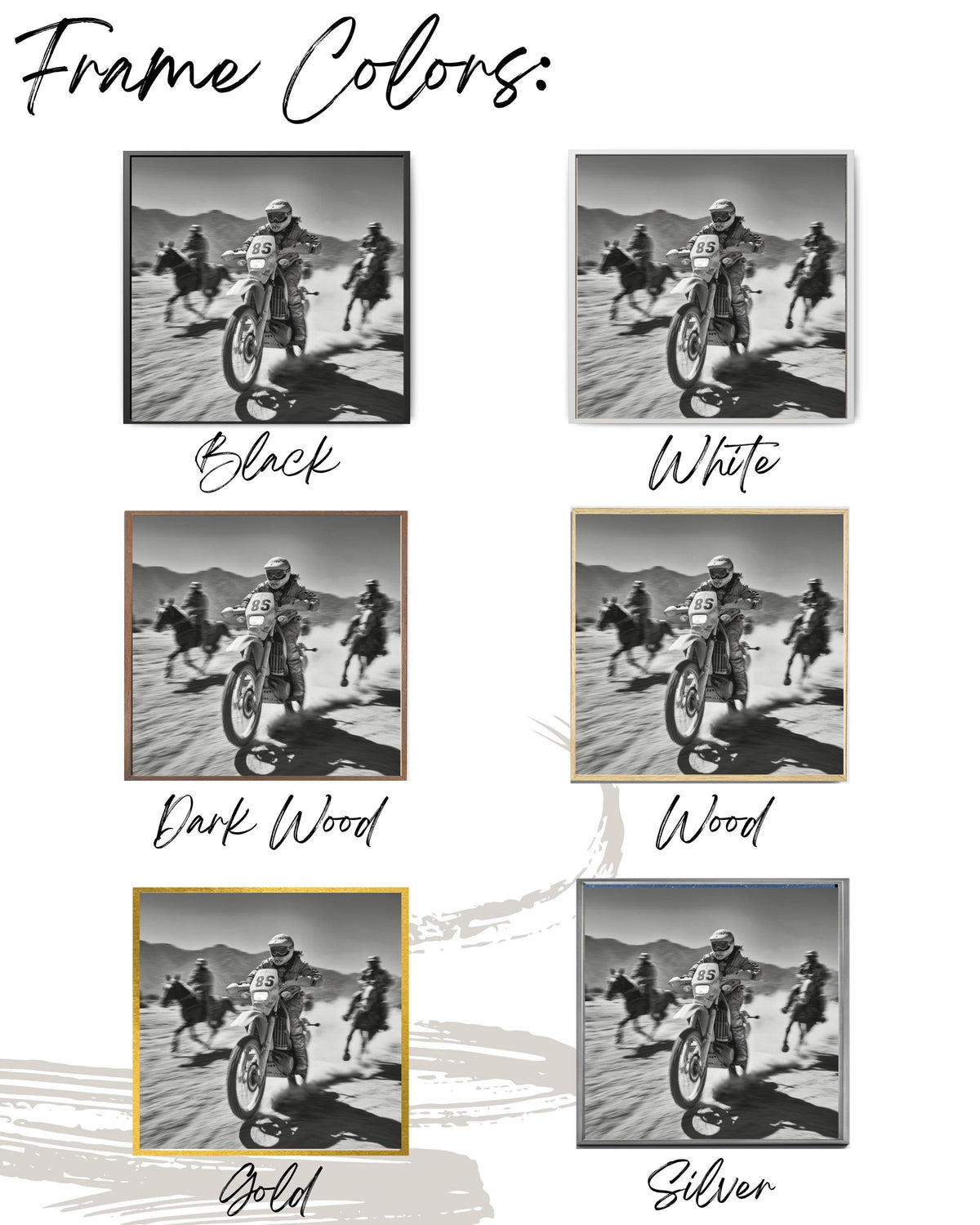 Black and White Motocross Canvas Print | Desert Racing Wall Art