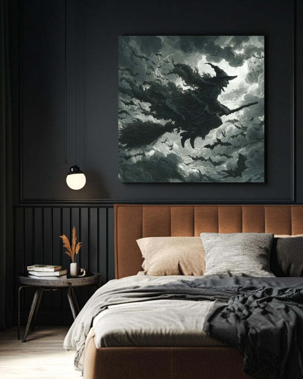 Witch Flying Canvas Print | Dark Fantasy Gothic Halloween Art