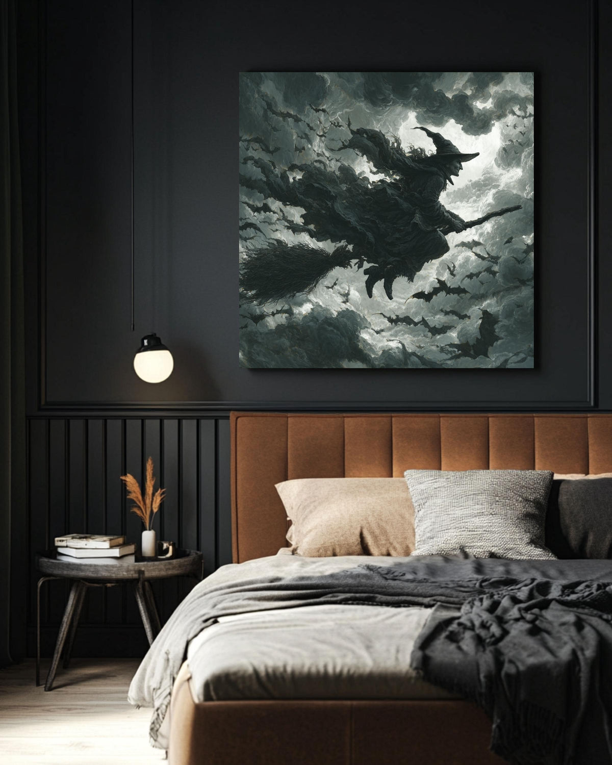Witch Flying Canvas Print | Dark Fantasy Gothic Halloween Art