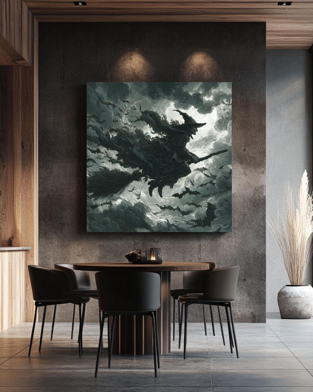 Witch Flying Canvas Print | Dark Fantasy Gothic Halloween Art