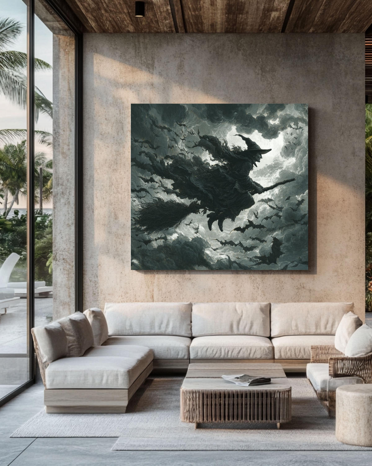 Witch Flying Canvas Print | Dark Fantasy Gothic Halloween Art